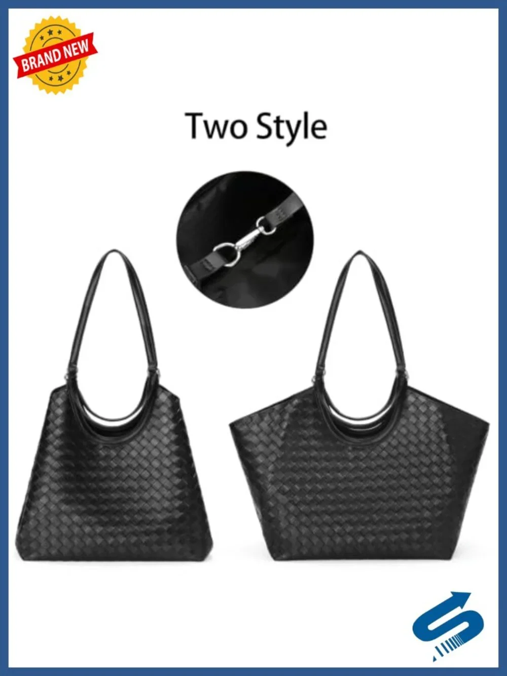 Woven Vegan Leather Shoulder Bag Tote 2Pcs with Clutch